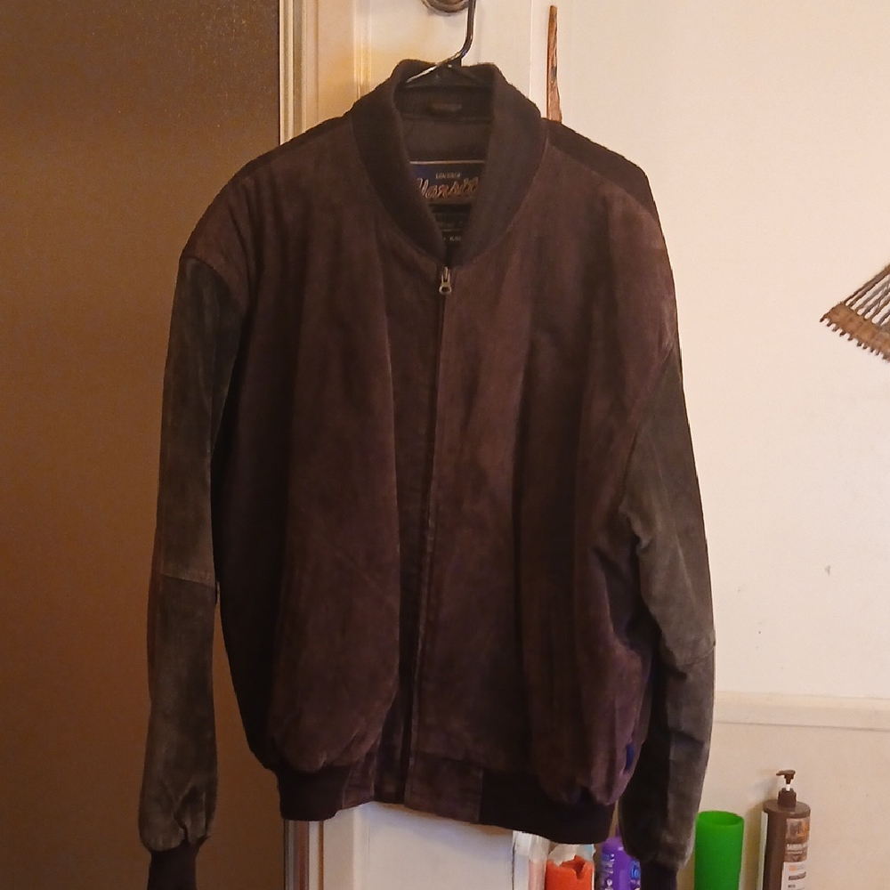 Varsity Men's Suede‎ Bomber Jacket - Dark Brown and Brown. Sz.xL. Vintage